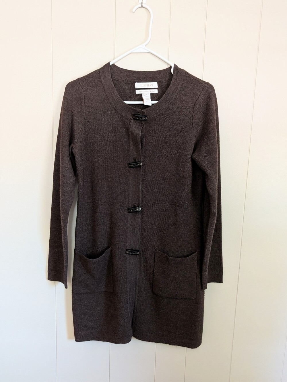 Ellen Tracy Cardigan Brown Merino Wool Sweater Size Medium